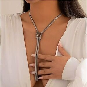 Silver Knot Tassel Snake Flat Herringbone Vintage Necklace